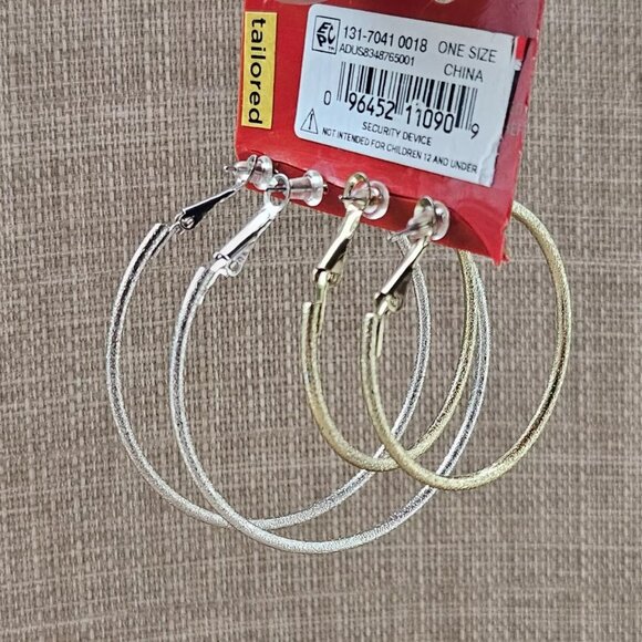 Arizona Jeans Co Women Earrings Set of 2 Hoop Earrings Silver/Gold Tone Jewelry - Picture 10 of 10